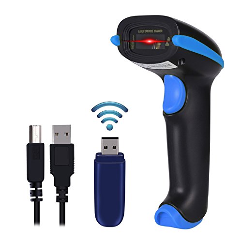 WoneNice 2.4G Wireless Barcode Scanner USB Wired Handheld Bar Code Reader