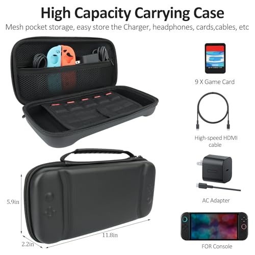 EOVOLA Accessories Kit for Nintendo Switch 2(2025), Bundle Set With Carrying Case& Screen Protector Joy Con Grips &Charger and Steering Wheels.