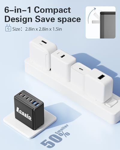 Lcssio 2 Pack 200W USB C Charger with 4 USB Cables, 6-Port Wall Charger