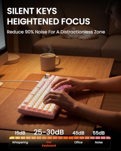 Wired Creamy Keyboard with Number Pad, 98-Key, Media Knob, RGB Backlit-Pink - Image 6