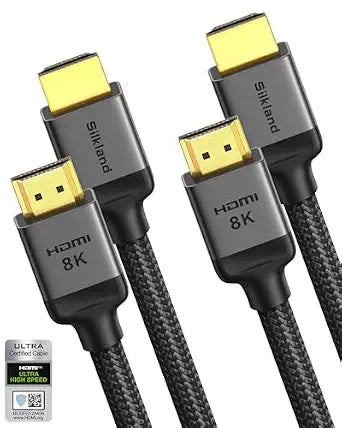 Silkland Certified HDMI 2.1 Cable 2-Pack 6.6FT, 48Gbps 10K HDR Braided Cord
