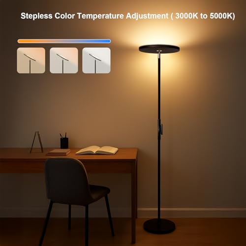 JOOFO LED Torchiere Floor Lamp with Remote, Stepless Dimmable Black