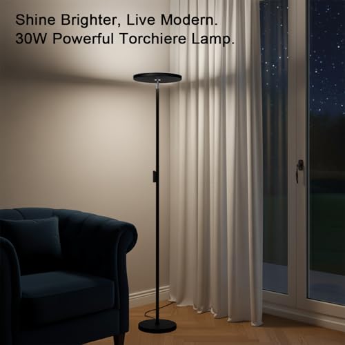 JOOFO LED Torchiere Floor Lamp with Remote, Stepless Dimmable Black