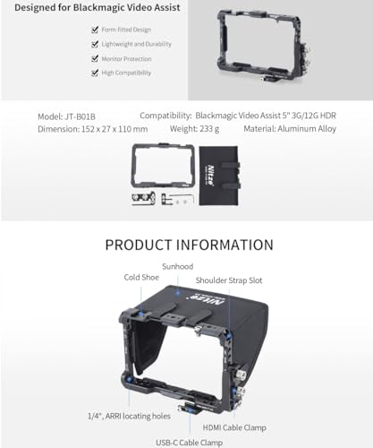 Monitor Cage Nitze Cage Kit Compatible with Blackmagic Video Assist 5" 12G / Blackmagic Video Assist 5" 3G Monitor