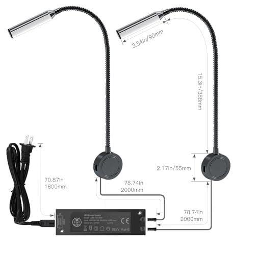 VST 2 Pack Black Wall Mounted Reading Light for Bed,Dorm, Flexible Gooseneck Bedside Headboard Book Light, 36W Driver,ETL-Listed, Touch Dimmable 3 Color Temp (3000K/4000K/6000K), USB & Type-C Ports