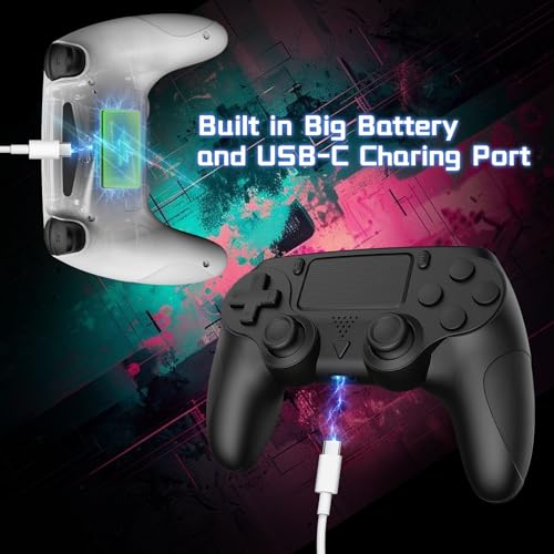 Huniquedec 2 Pack Wireless Controller for PS4/Pro/Slim/PC with Non-Slip Grip and Dual Vibration, Ergonomic Grip,USB-C Cable, Compatible with playstation 4 (Black and White)