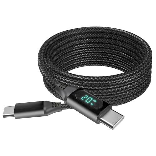 BoxWave Cable Compatible with Motorola Moto Pad 60 - PowerDisplay PD Cable (6ft) - USB-C to USB-C (100W), LED Wattage Info Extra Long Braided Nylon - Jet Black