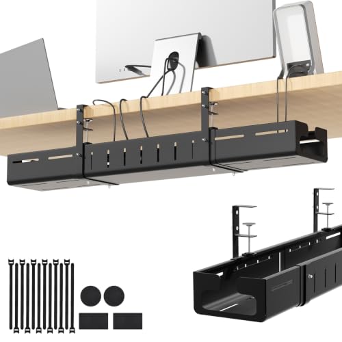 Under Desk Cable Management Tray,Expandable 25.2" – 38.6",Black