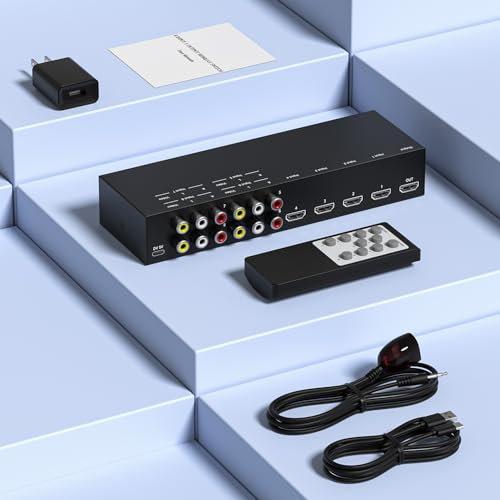 4 AV Inputs + 4 HDMI 2.0 Inputs to HDMI Converter (8 in 1) with Upgrade New Version