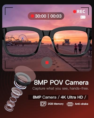 AI Smart Glasses with Camera, 4K POV Recording, Transparent Lens