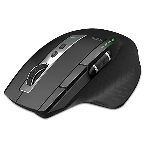 Rapoo Bluetooth Wireless Mouse, 4 Adjustable DPI Rechargeable, Multi-Device (3 Bluetooth+USB) Programmable Ergonomic Mouse with Side Roller, Laser Mouse for Laptop Desktop PC