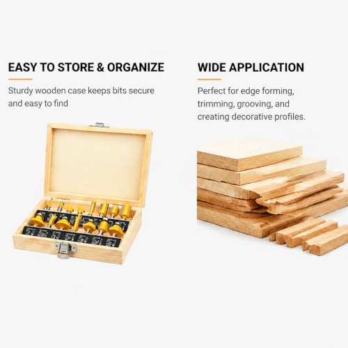 Boren 15 Pieces Router Bits Set 1/4 Inch Shank