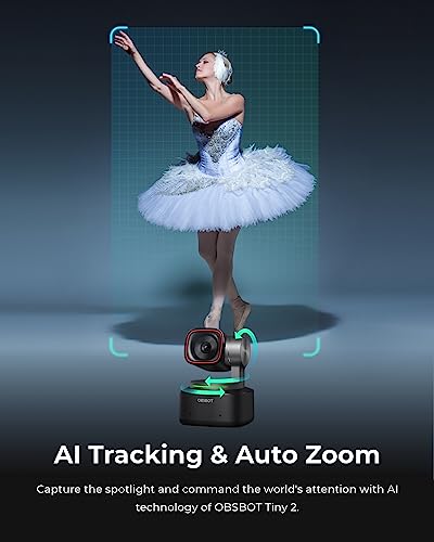 OBSBOT Tiny 2 Webcam 4K Voice Control PTZ, AI Tracking Multi-Mode & Auto Focus, Web Camera with 1/1.5" Sensor, Gesture Control, 60 FPS, HDR Light Correction, Webcam for PC, Streaming, Meeting, etc.