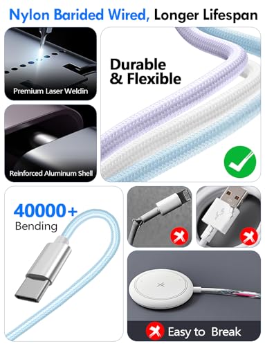 Travel Essentials for Apple Watch Charger,iPhone Charger,3 in 2 Multi Charging Cable,Type C/Lightning/Magnetic Fast Charging Cable [Portable] for iWatch Series Ultra/11/10/9/SE,iPhone 17-11-6FT Blue
