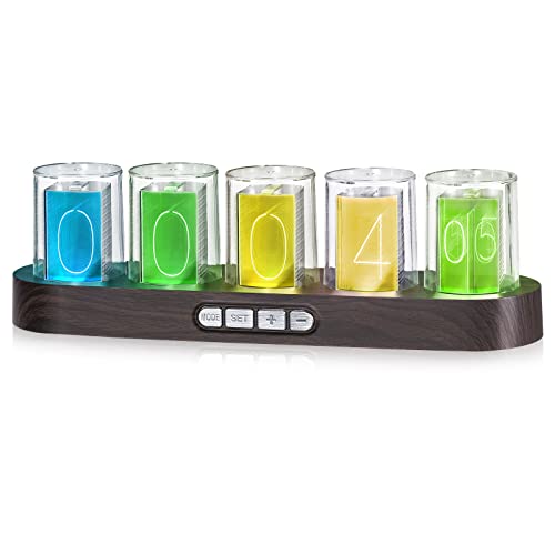 Cadmos Nixie Tube Clock.Glow Tubes Analog Clock.Creative Retro Digital Variable Color.Exquisite Desktop Decoration- Gift Idea-No Assembly Required (Imitation Wood Grain)