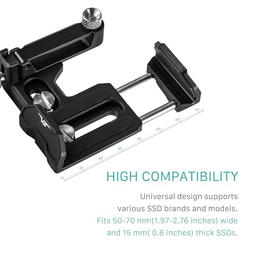 Tilta Universal SSD Drive Holder V2 - Black | Compatible with Most Camera Cages via 1/4"-20 Threads | Extendable Cable Clamp | Rubber Protection | Lightweight, Durable, & Portable