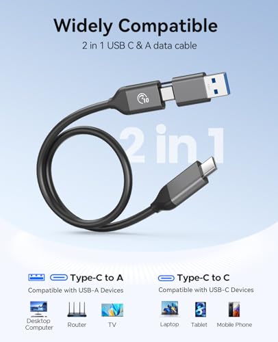 ORICO 256GB Portable SSD with 2 in 1 USB C/A Cable, Up to 460MB/s,Black
