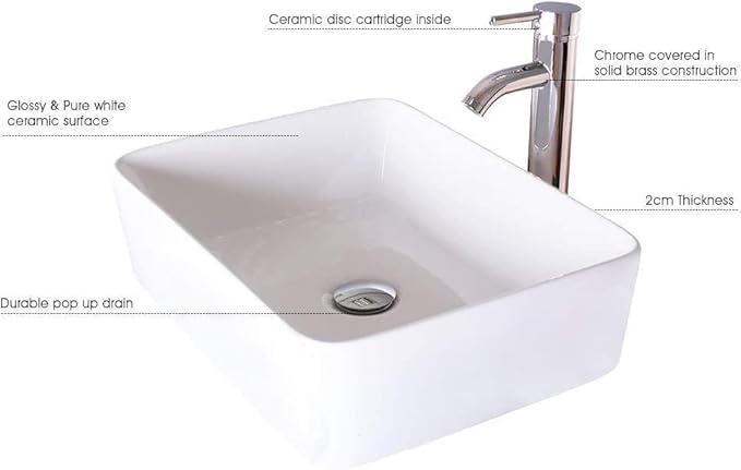 eclife 24" Bathroom Vanity Sink Combo Modern Metal Stand Cabinet W/Bottom Shelf White Rectangle Vessel Sink & Water Save Faucet & Pop Up Drain, Oak (T03)