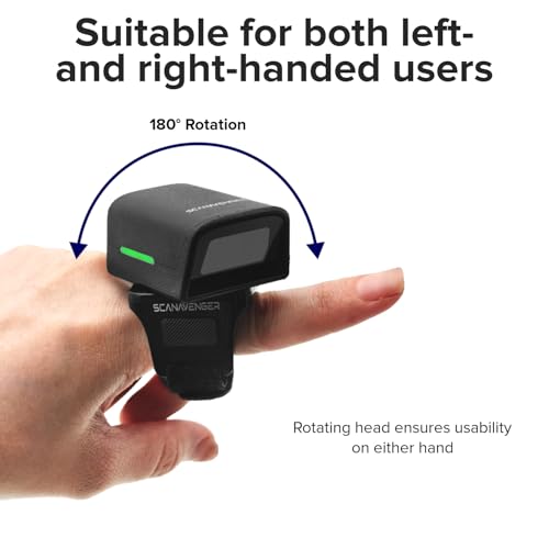 ScanAvenger 1D 2D QR Ring Bluetooth Barcode Scanner – Wearable Mini Wireless Finger Reader, USB & 2.4GHz, Compatible with iOS, Android, Windows, for Warehouse, Store & Inventory Use