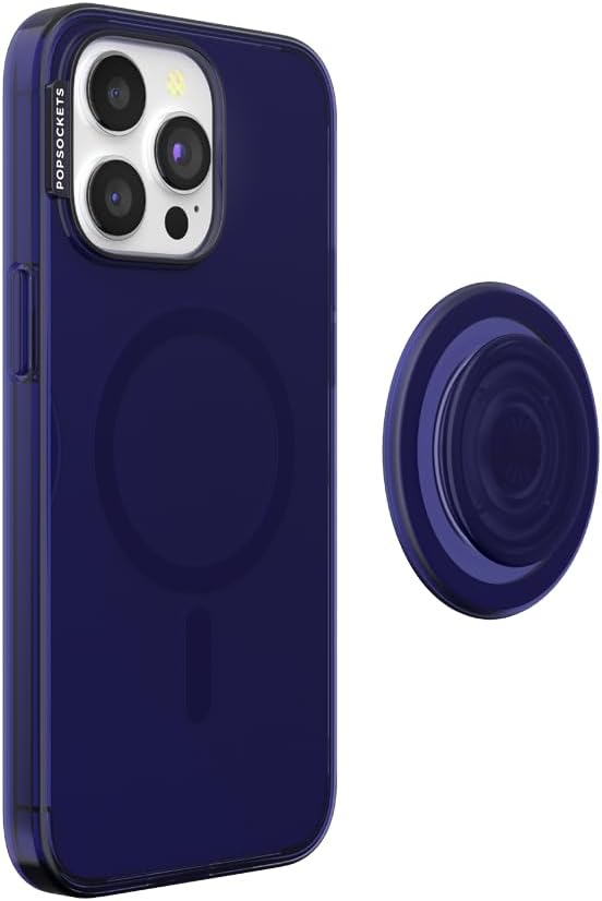 PopSockets iPhone 15 Pro Max Phone Case with MagSafe, Wireless Charging Compatible, Navy Blue - Opalescent Clear
