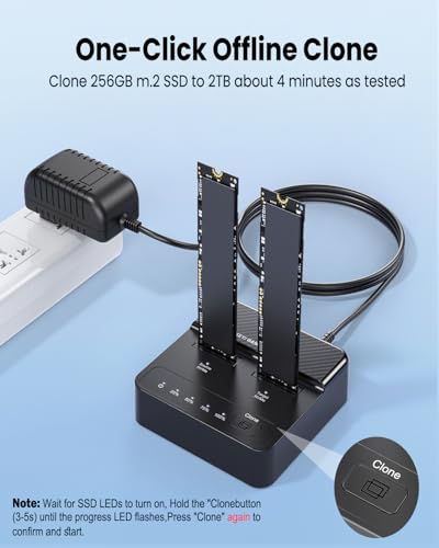 Dual Bay NVMe SSD Cloner & Duplicator - 20Gbps USB 3.2 Gen 2x2 M.2 Enclosure Dock, Tool-Free Offline Clone Reader/Adapter for PCIe NVMe SSDs (M-Key/B+M Key) Supports 2230 2242 2260 2280 22110