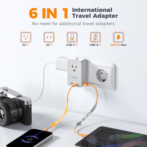 TESSAN Travel Adapter PD 20W, Universal Power Adapter with 3 USB C 1 USB A