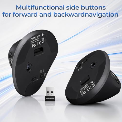 MOKURU Wireless Ergonomic Mouse, Supporting Bluetooth/2.4G Connection, Featuring 4 Buttons, Adjustable DPI Settings of 1000/1600/2400, Compatible with Windows/macOS, Laptops, Desktop Computers (Black) - Image 5