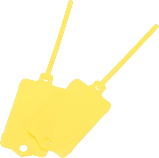 MECCANIXITY Plastic Tags, 1.5x2.5 Inch Yellow, 25 Packs - Product Identification, Shipping, Material Labels - Indoor/Outdoor Use