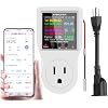 AC WiFi Watt Meter, Plug-in US Socket Power Meter, Electricity bill statistics,temperature control,Backlit Large Color Display, Overload Protection,Voltage AMP Tester, Electrical Energy Monitor Timer