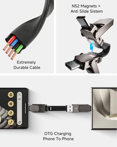 6-in-1 Keychain Charging Cable,60W Fast Charging Multi Charging Cable with USB-A,USB-C,L & Micro USB Connectors,Travel Essentials for Cruise Vacation, Camping, iPhone 18 Pro/Duo/17-12,Samsung,iPad