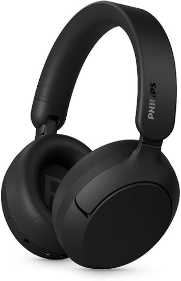 Philips TAH6000 Wireless Over-Ear Bluetooth Headphones with Adaptive ANC, 80H Playtime (50H ANC), Dynamic Bass - Black