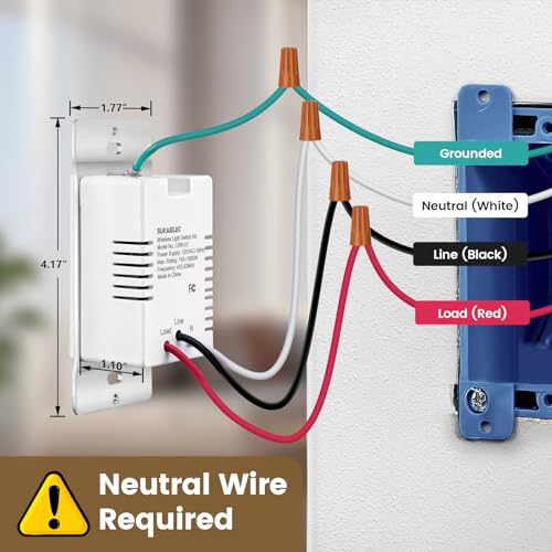 SURAIELEC 3 Way Wireless Remote Light Switch Kit, No Wall Wiring