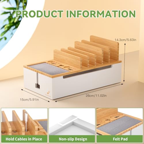 Pezin & Hulin Cable Management Box, Wire Organizer for Cords-Natural+White