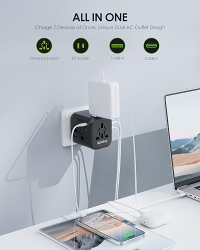 EPICKA PD 35W Universal Travel Adapter, 2AC/2USB-C/3USB-A