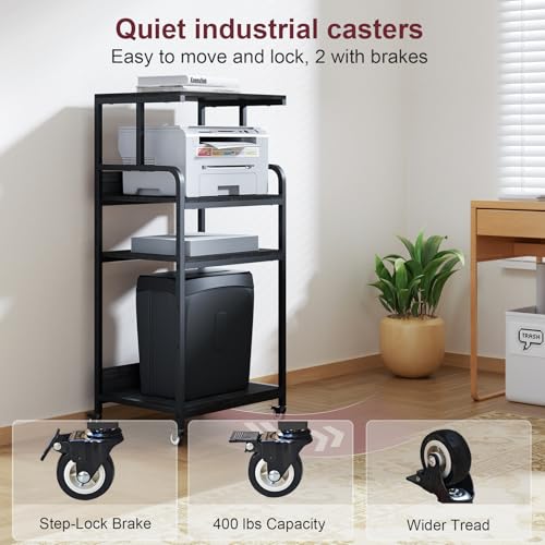 4 Tier Printer Stand with Wheels, Tall Printer Table with Storage