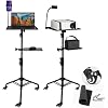 Projector Stand Tripod - 28.7 -54.3 Inch Adjustable Laptop Tripod Stand with Wheels - Dual Tray Portable Laptop Stand with Phone Holder for Office, Home, Stage, DJ Equipment & Outdoor Movies