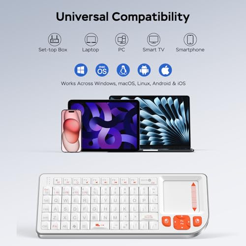 K809 Mini Wireless Keyboard with Touchpad, Easy Media Control - White