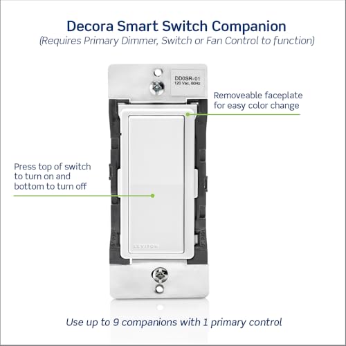 Leviton Decora Smart Switch Companion for Multi-Location Switching (Not for stand-alone use), 120VAC, 60Hz DD0SR-1RM, White, Light Almond