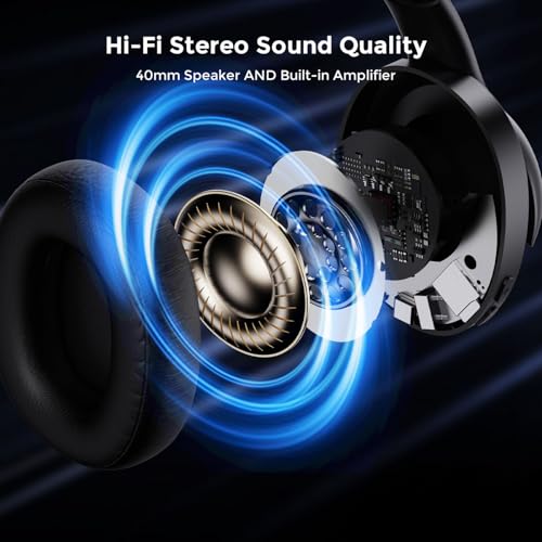 TV Headphones Wireless with Transmitter for Seniors,Optical,RCA,AUX,USB, BK