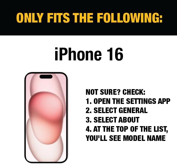 DEWALT Phone Case & Screen Protector Bundle for iPhone 16 – 360° Rotatable Magnetic Ring Stand + 2-Pack Tempered Glass for Ultimate Protection