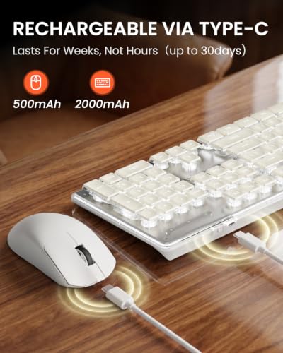 Wireless Keyboard and Mouse Combo, White Backlit, Rechargeable - White - Image 5