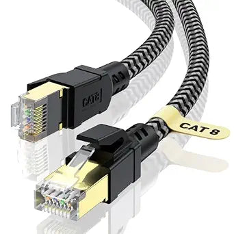 Cat 8 Ethernet Cable 50FT, High-Speed Braided Internet Cable Network Cord with Gold Plated RJ45 Connector 40Gbps 2000Mhz Heavy Duty LAN Cable Shielded Indoor
