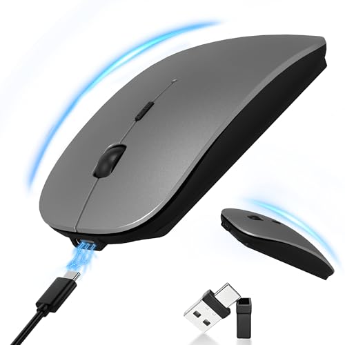 Silm Bluetooth Wireless Mouse for MacBook & iPad with Jiggler, Gray