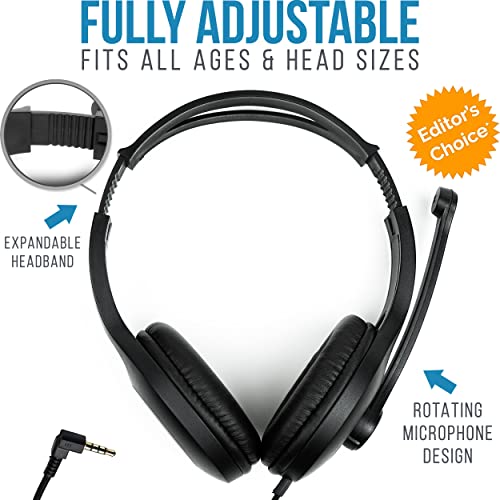 Barks Classroom Headphones with Microphone Bulk 10 Pack (Black, 3.5mm)