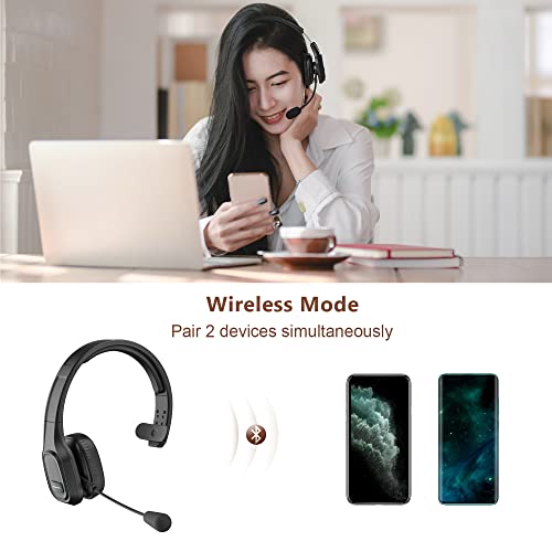 Trucker Bluetooth Headset V5.0, Wireless Headset with Noise Canceling&Mute Microphone for Cell Phones, On Ear Bluetooth Headphone for Computer, Zoom Meetings, Skype, Home Office