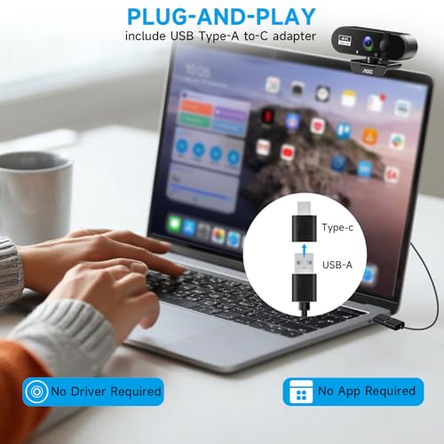 AOC 4K Webcam for PC, Streaming Computer Camera with Noise-Canceling Mic