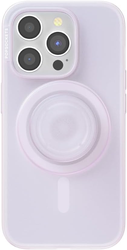PopSockets iPhone 15 Pro Phone Case with MagSafe, Wireless Charging Compatible, White - Opalescent Clear