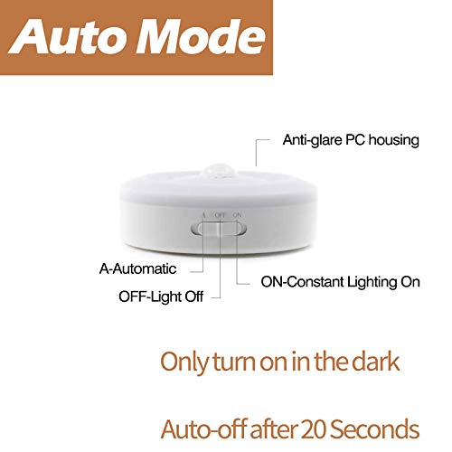 BASON LIGHTING Rechargeable Puck Lights, Wireless Closet Lights Motion Sensor, Automatic Warm White Night Lights for Kitchen, Cabinet, Wardrobe, Hallway, 3000K, 6-Pack.