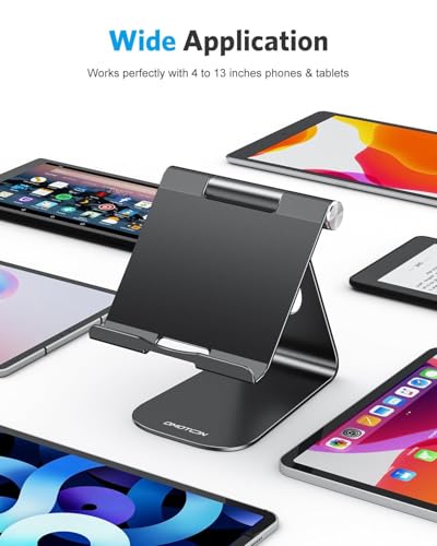 OMOTON T1 Adjustable Tablet Stand for Desk, Aluminum Holder for iPad Black