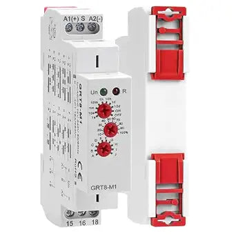 Multifunction Time Delay Relays AC DC 12V-240 Volt, 16A Mini Adjustable Timer Switch ON Off GRT8-M1, with 10 Electrical Timers Relay Control Delay Function for 1 Minute to 10 Days, DIN Rail Mount